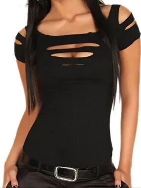 Black Cutout Short Sleeve Women's Top